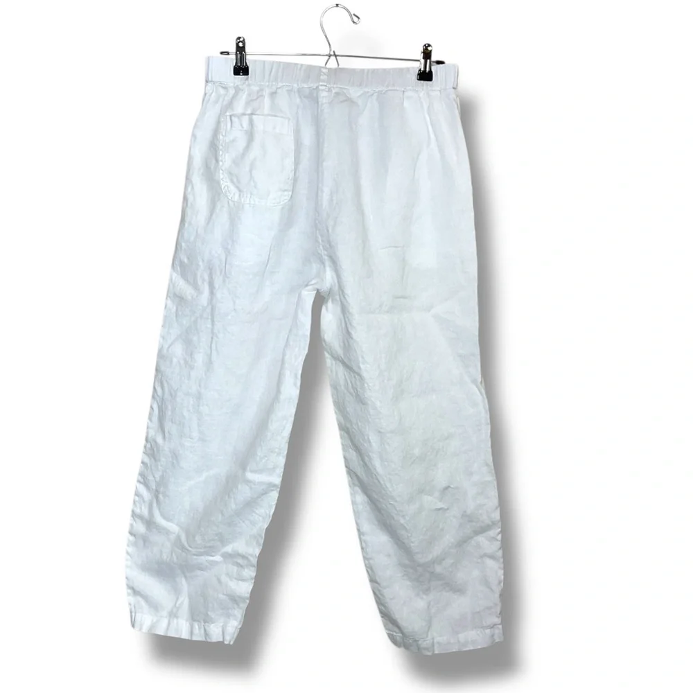 Quince European White Linen Hi-Rise Pull On Ankle Pants